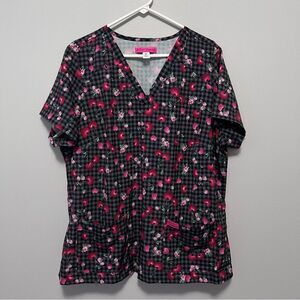 Betsey Johnson Mon Cheri Hearts Scrub Top Size 2X